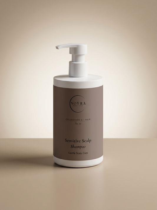 Sensitive scalp shampoo bottle with minimal design