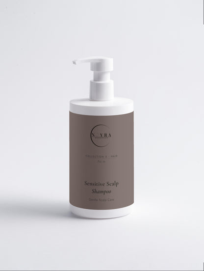 Sensitive scalp shampoo bottle with minimal design
