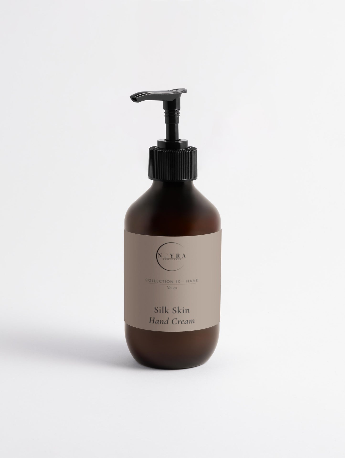 Nourishing hand cream with sandalwood scent in amber pump 